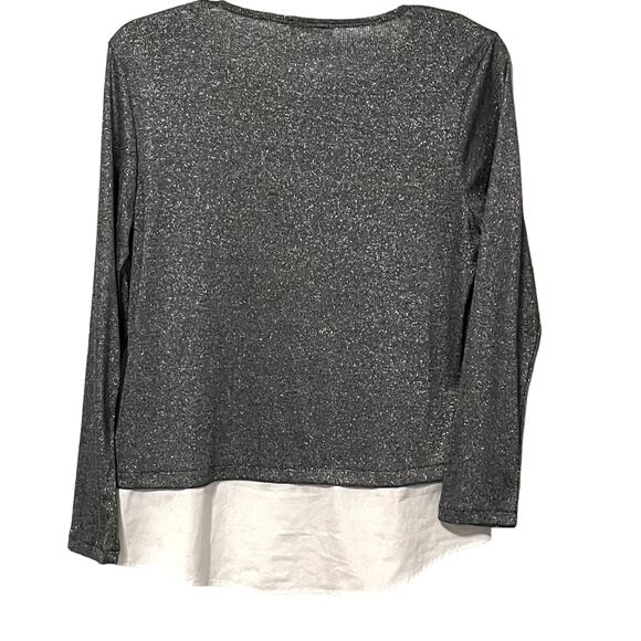CALVIN KLEIN LONG SLEEVE ROUND NECK BLOUSE, WOMENS, L, SILVER TOP, WHITE BOTTOM - Picture 6 of 8